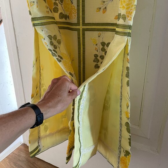 1970s Yellow Floral Vintage  Midi Chiffon Dress - Picture 4 of 6